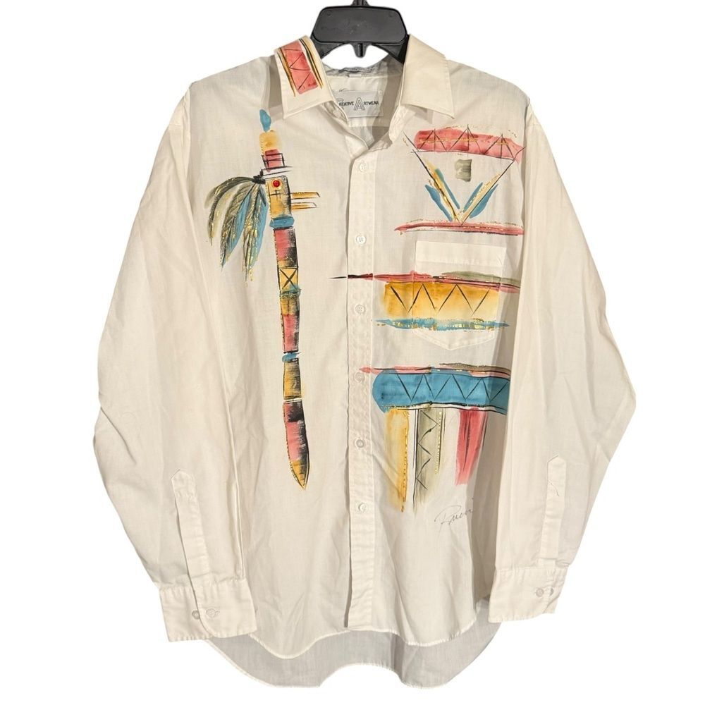 Creative Artwear Hand-Painted Abstract Graphic Art Button-Up Shirt-Pucci